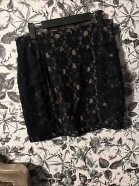 Forever 21 Black Lace Mini Skirt with Nude Underlay